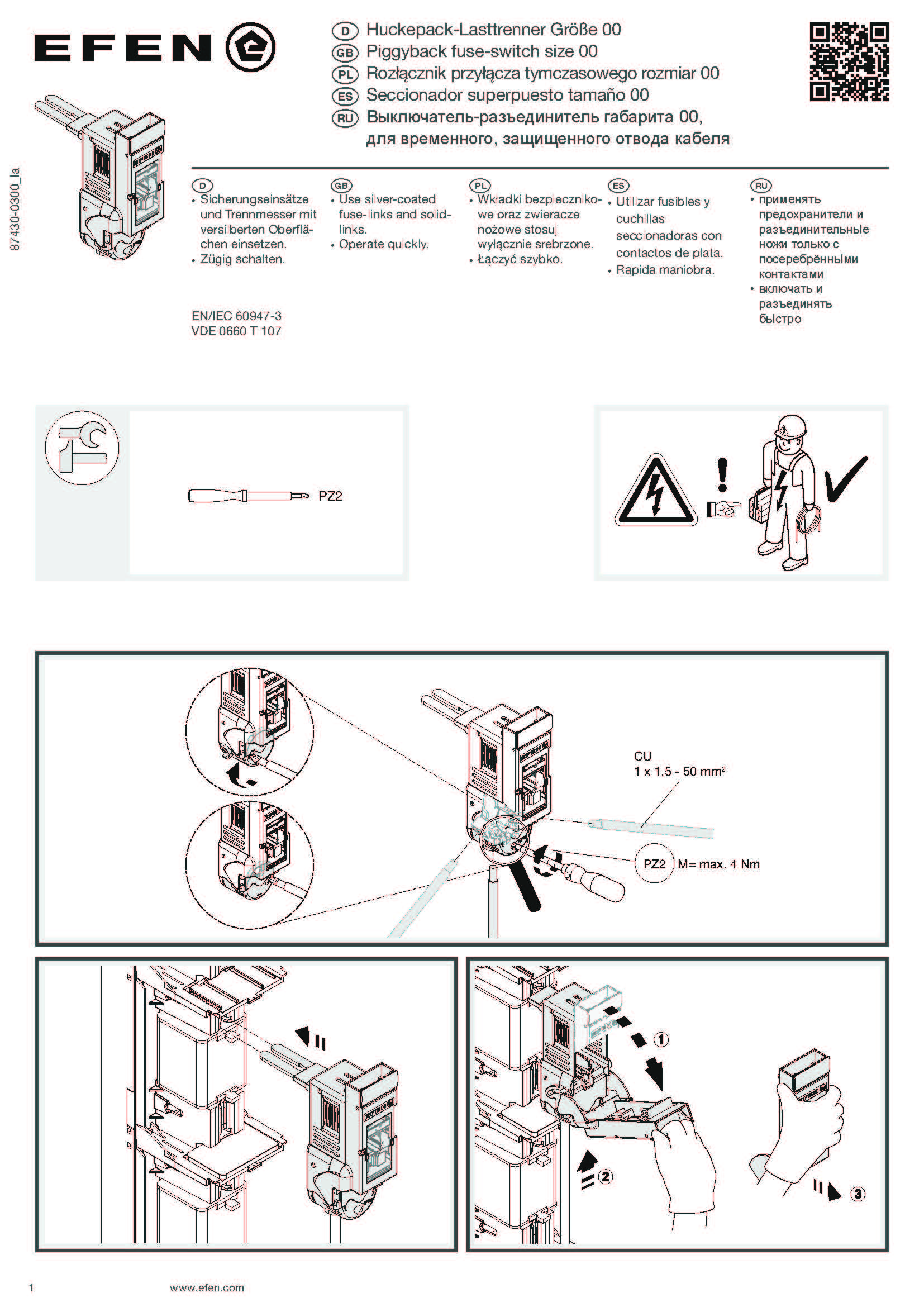 Huckepack-Lasttrenner Größe 00 / Piggyback fuse-switch size 00